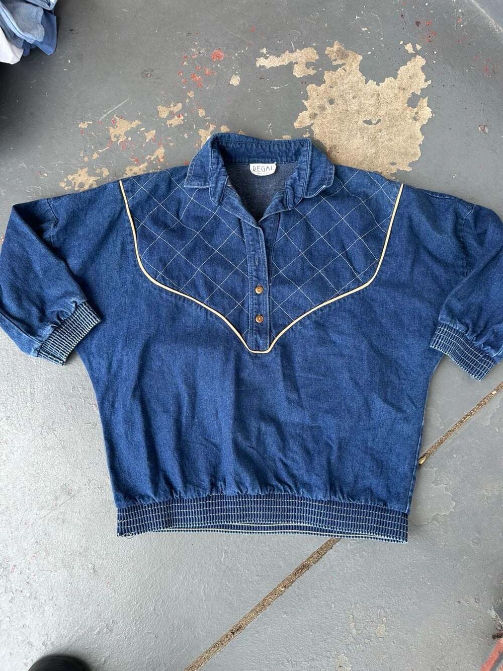 Regal Vintage Quilted Denim Western Pullover Shirt Made In USA 100% cotton